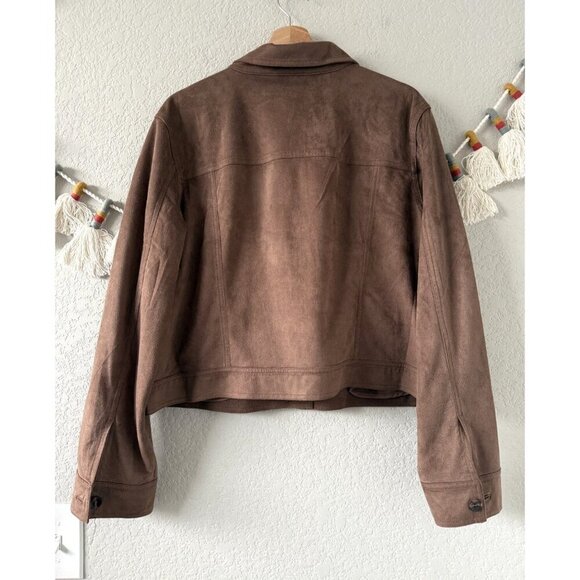 Evereve Romy Faux Suede Cropped Boxy Jacket Brown Business Casual Preppy XL - Picture 3 of 10